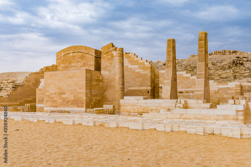 It's Ruins of the Funerary complex of Djoser, an archeological remain in the Saqqara necropolis, Egypt. UNESCO World Heritage