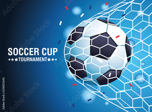 soccer cup tournament poster with balloon goal