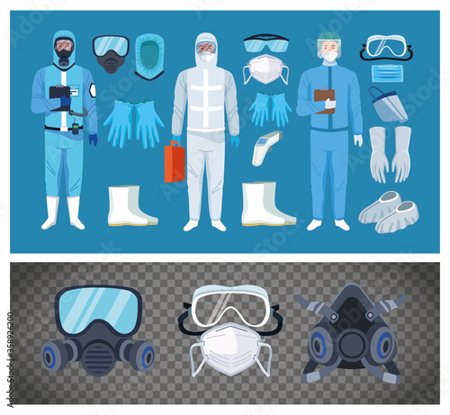 biosafety workers with equipment elements for covid19 protection photo