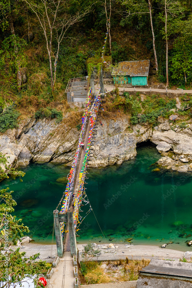 Bridge over the river in the Indian state of Sikkim