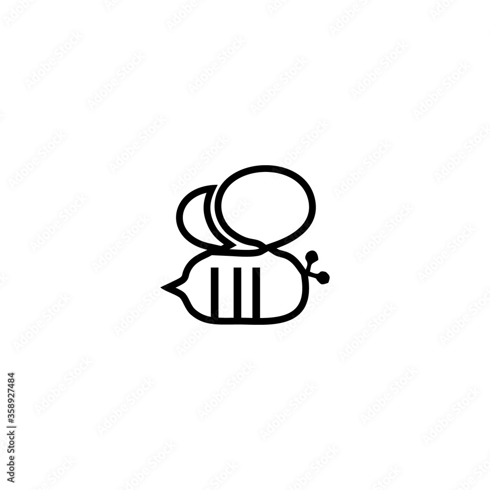 Cute bee cartoon kawaii new message flat hand drawn isolated on white background