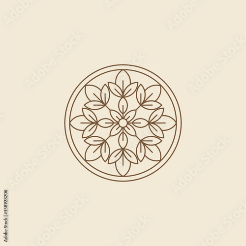 Vector logo design template and monogram concept in trendy linear style. Vector abstract badge for design of natural products, flower shop, cosmetics, ecology concepts, health, spa, yoga Center. Envir