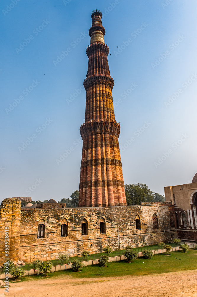 It's Qutb Minar at the Qutb complex (Qutub), an array of monuments and buildings at Mehrauli in Delhi, India. UNESCO World Heritage Site