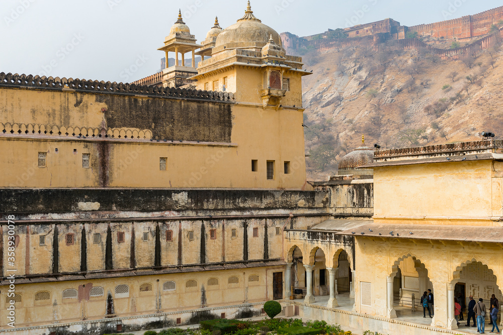 It's Town around Amer Fort (Amber Fort and Amber Palace), a town near Jaipur, Rajasthan state, India. UNESCO World Heritage Site as part of the group Hill Forts of Rajasthan.