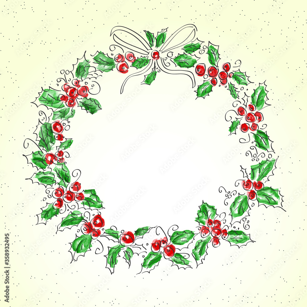 christmas  wreath. vintage vector  illustration 