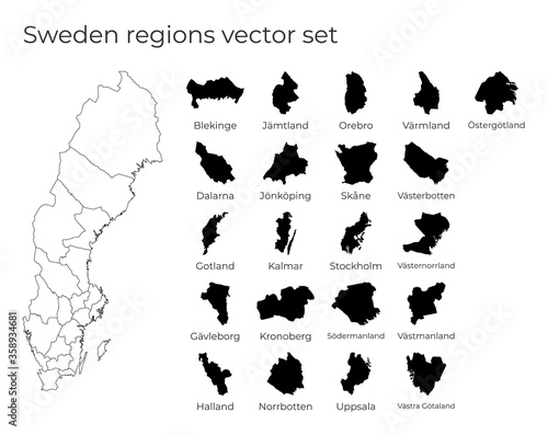 Sweden map with shapes of regions. Blank vector map of the country with regions. Borders of the country for your infographic. Vector illustration.