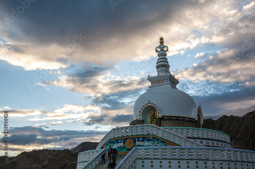 Shanti Stupa, Buddhism Stupa in Leh Town, Ladakh, India photo