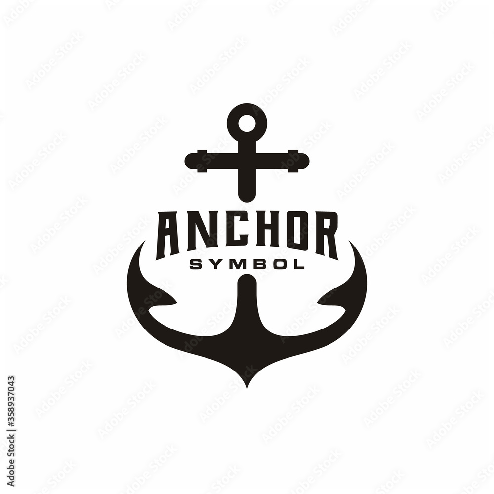 Simple silhouette anchor logo design for boat ship navy nautical transport, with vintage retro style Simple silhouette anchor logo design for boat ship navy nautical transport, with vintage retro style