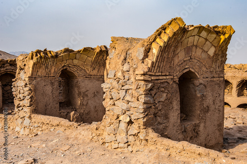 It's Desert of Yazd, Iran, Zoroastrian architecture ruins on the sand