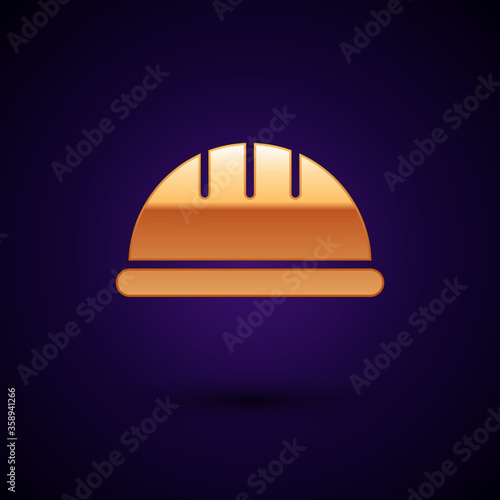 Gold Worker safety helmet icon isolated on black background. Vector Illustration.