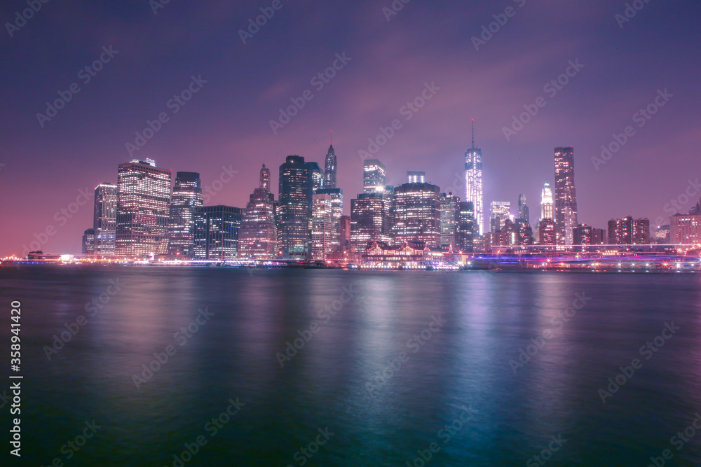Night view of Downtown Manhattan in New York City