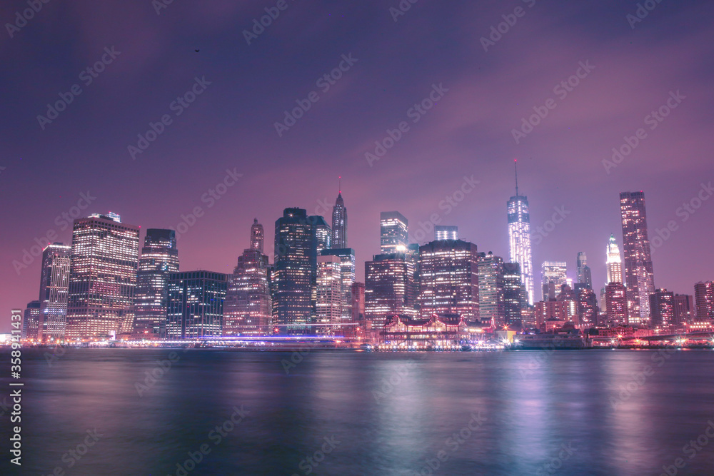 Night view of Downtown Manhattan in New York City