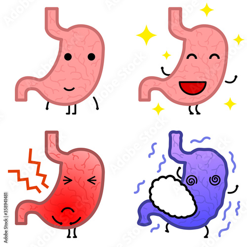 Obraz na plátně Cute cartoon character of stomach(Set)