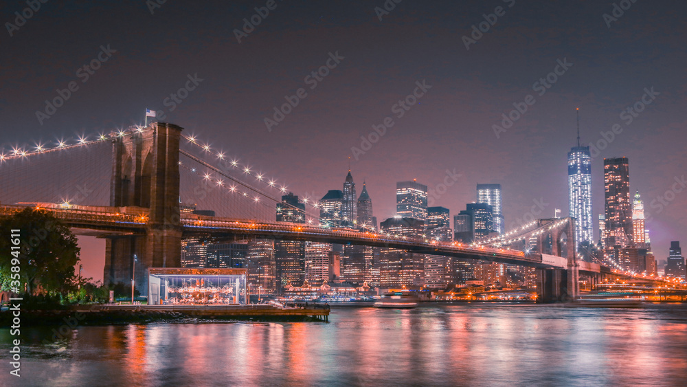 Brooklyn bridge and manhattan at night