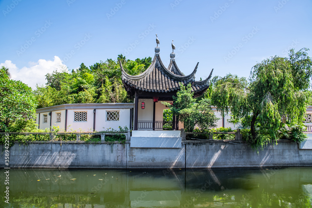 Fairy Crane Pavilion on a street in Nansha Water Town, Guangzhou, China Fairy Crane Pavilion on a street in Nansha Water Town, Guangzhou, China