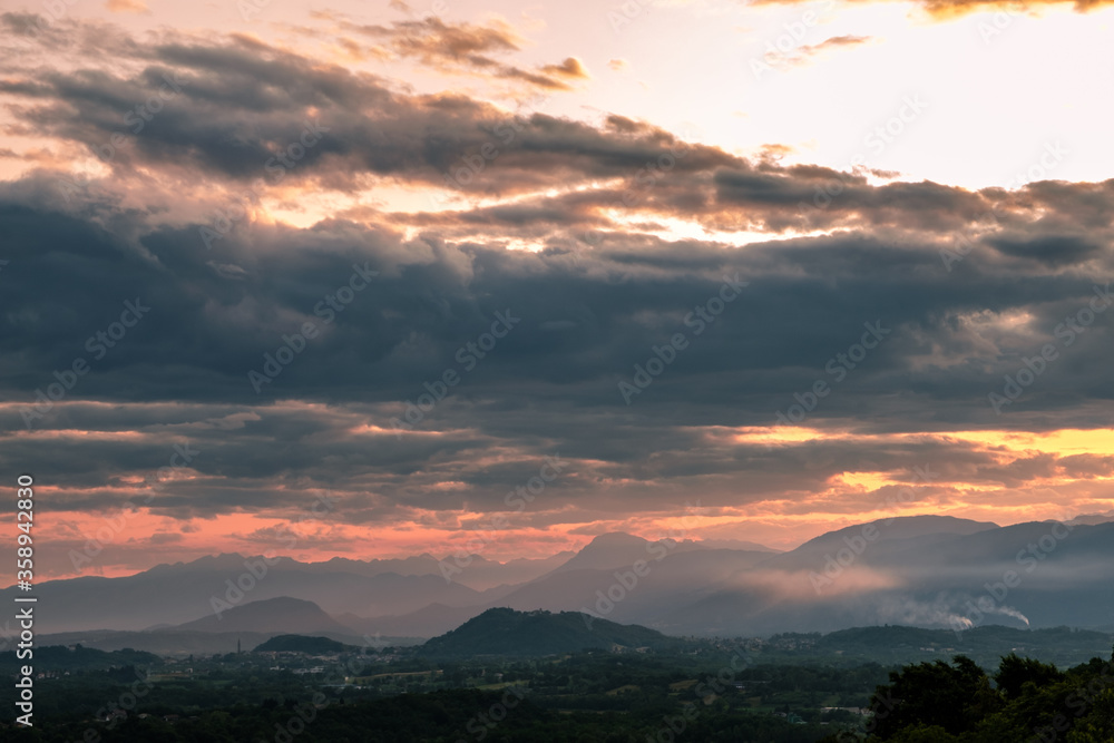 Stormy sunset in the italian countryside