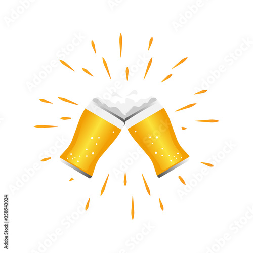 Double beer glass with sunburst design illustration vector isolated on white background