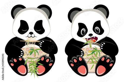Cartoon panda with ramen