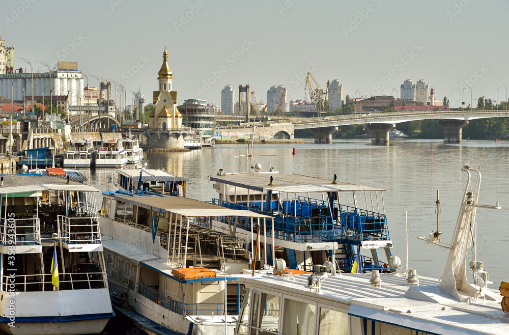 Kyiv cityscape. Pier on the Podil