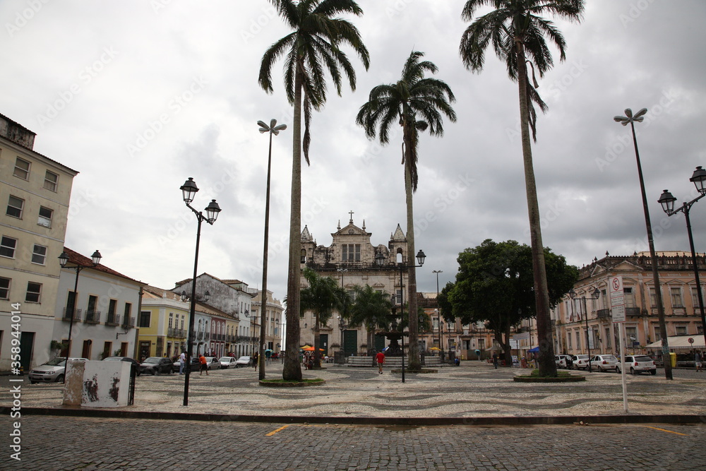 View of  Terreiro de Jesus square and Roman Catholic Archdiocese of Sao Salvador in Pelourinho, the historic center of Salvador, Bahia, Brazil.
