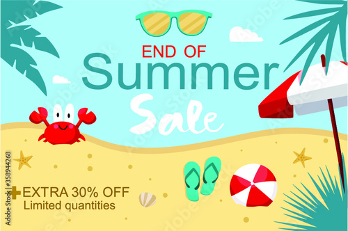 Summer banner sale with 50% off with palm leaves in the sand for summer seasonal marketing promotion banner. Vector illustration.
