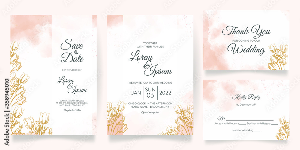 watercolo wedding invitation card template set with floral decoration watercolo wedding invitation card template set with floral decoration