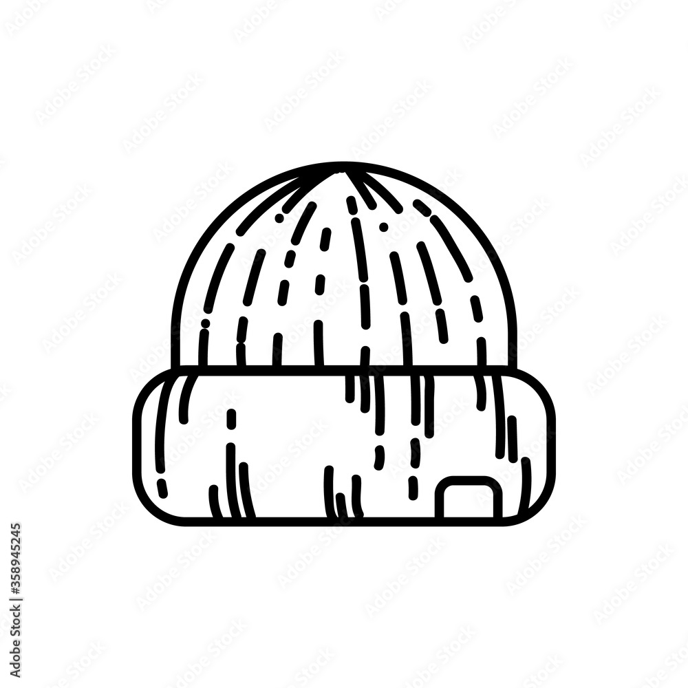 Hat flat line icon. Knitted jipster casual beenie cap. Clothing piece element vector stock isolated image on white background. Glyph pictogram for web, mobile, infographics Hat flat line icon. Knitted jipster casual beenie cap. Clothing piece element vector stock isolated image on white background. Glyph pictogram for web, mobile, infographics