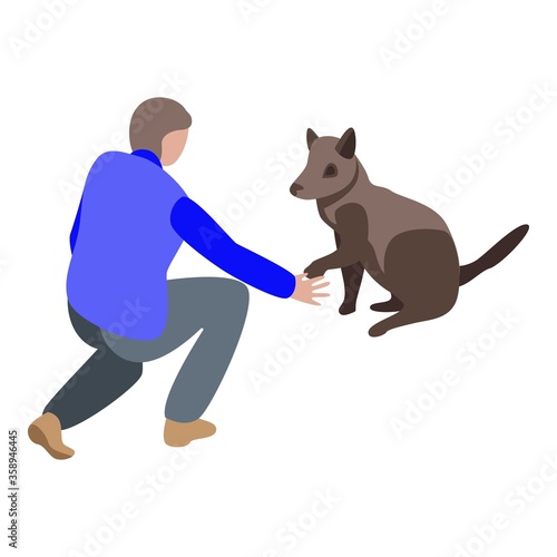 Boy take dog paw icon. Isometric of boy take dog paw vector icon for web design isolated on white background