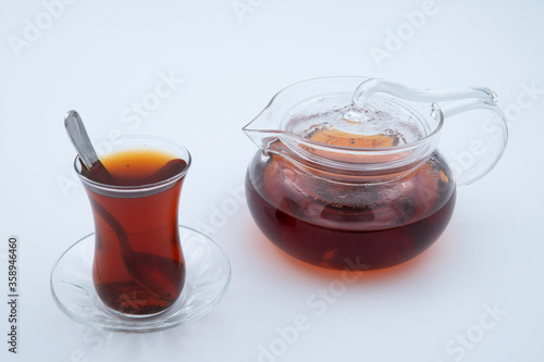 cup of tea and glass kettle