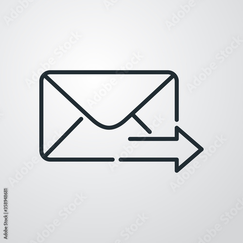 Concepto enviar correo electrónico. Icono plano lineal sobre con flecha en fondo gris