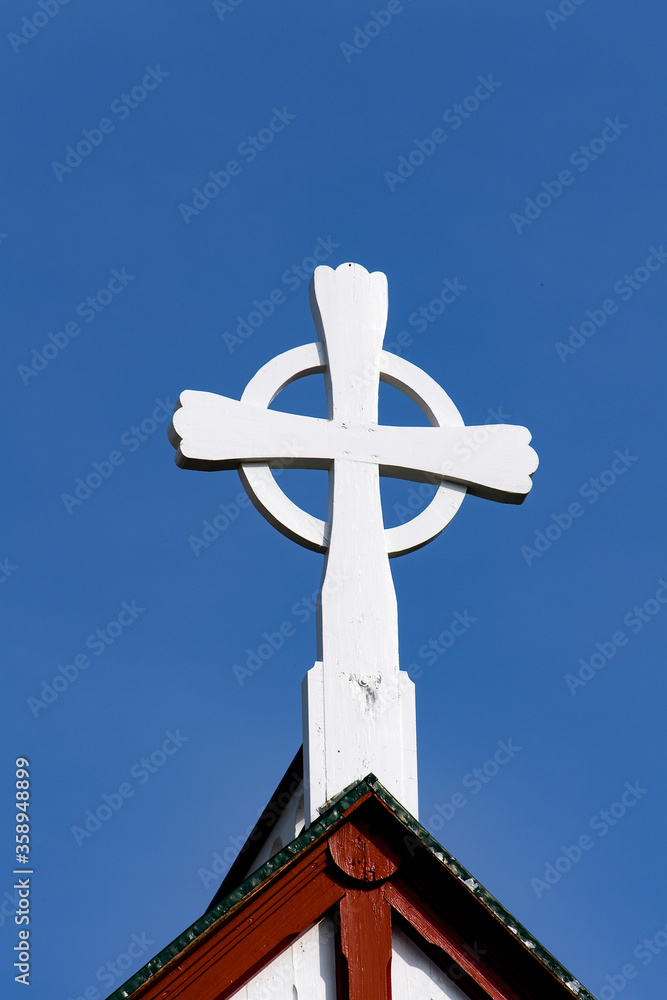 Church in Husavík, a town in Nordurping municipality on the north coast of Iceland Church in Husavík, a town in Nordurping municipality on the north coast of Iceland