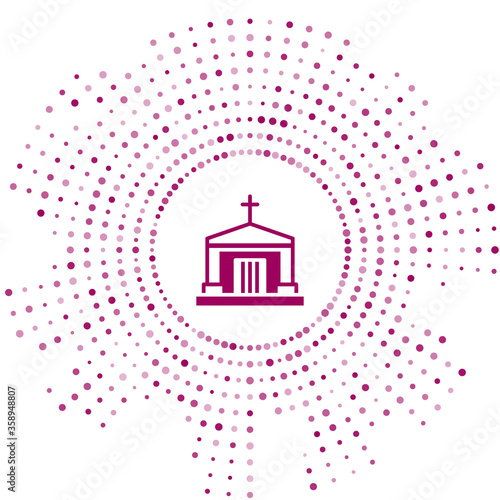 Purple Old crypt icon isolated on white background. Cemetery symbol. Ossuary or crypt for burial of deceased. Abstract circle random dots. Vector.