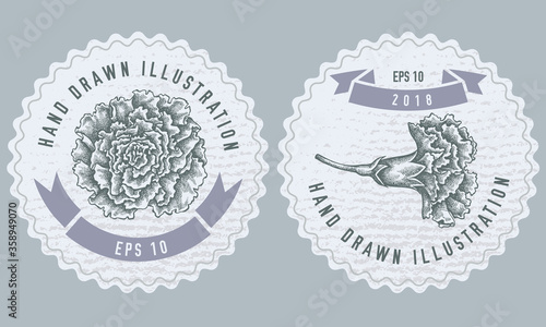 Monochrome labels design with illustration of carnation