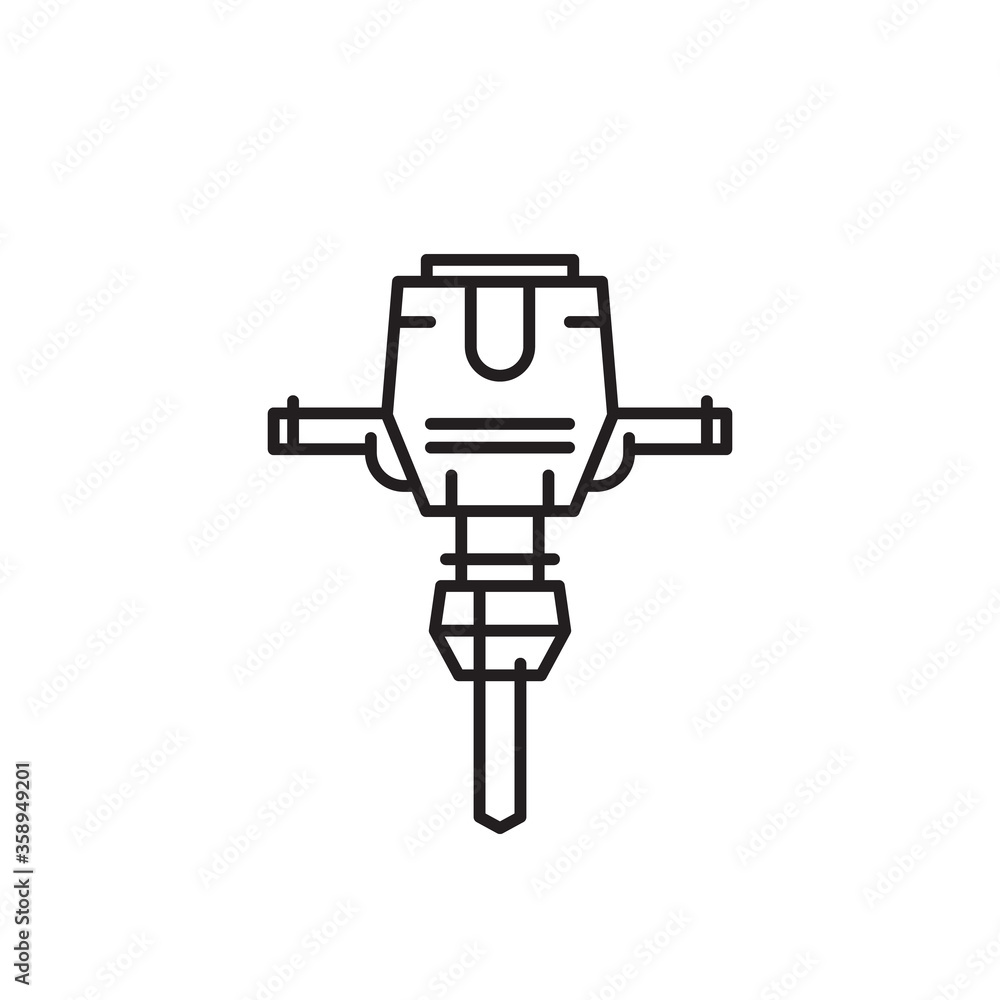 jackhammer line icon on white, vector jackhammer line icon on white, vector