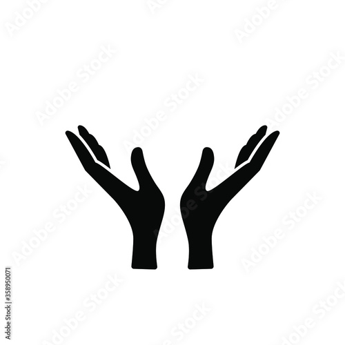Two hands palm up. Vector icon, black silhouette isolated on white background. Flat minimal design, eps 10. Concept: keep, support, take care, protect.