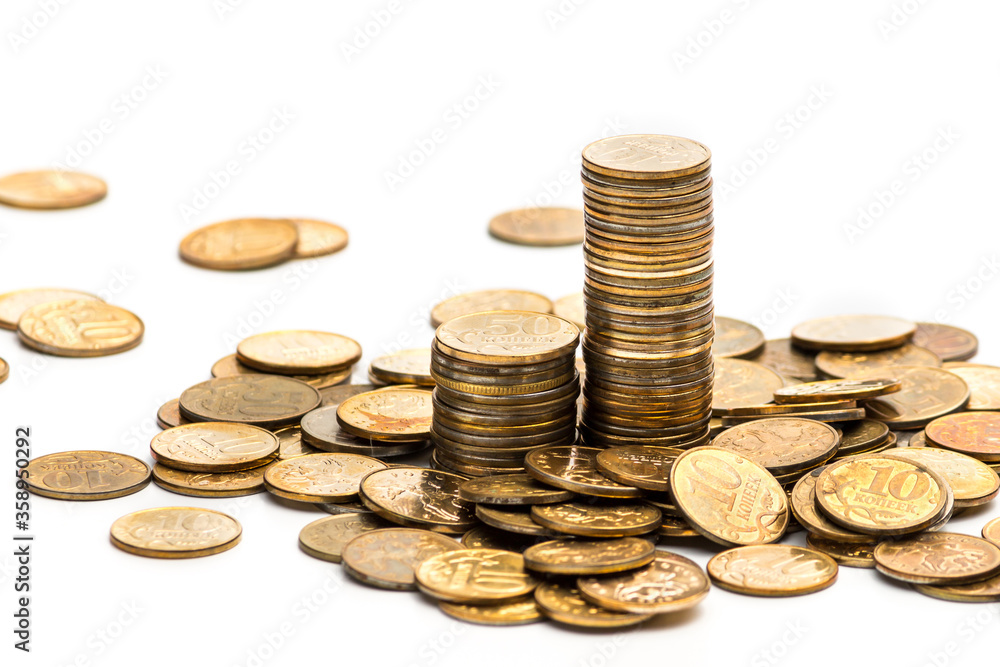 stacks of gold coins on a white background stacks of gold coins on a white background