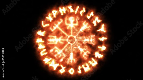 This is Animated Runic Sign. Runic Circle on Fire, Futhark 4k.