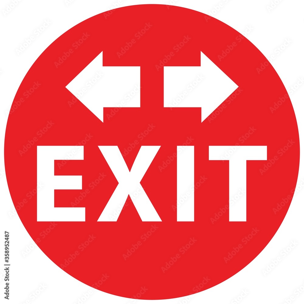 Social distancing concept for preventing coronavirus covid-19 with red exit sign Social distancing concept for preventing coronavirus covid-19 with red exit sign