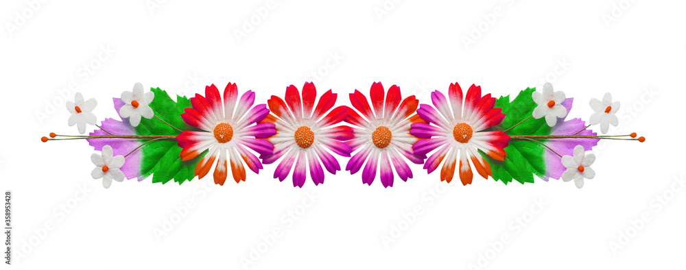 Flowers made of colorful paper  used for decoration isolated on white