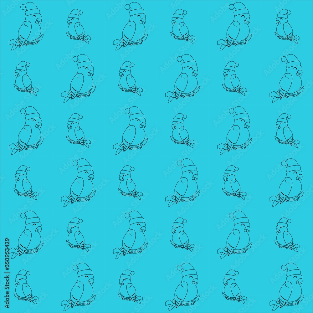 Bird Wearing a Santa Hat Cute Illustration, Cartoon Funny Character, Pattern Wallpaper 