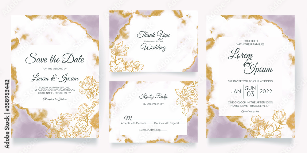 Fototapeta watercolor wedding invitation card template set with floral decoration