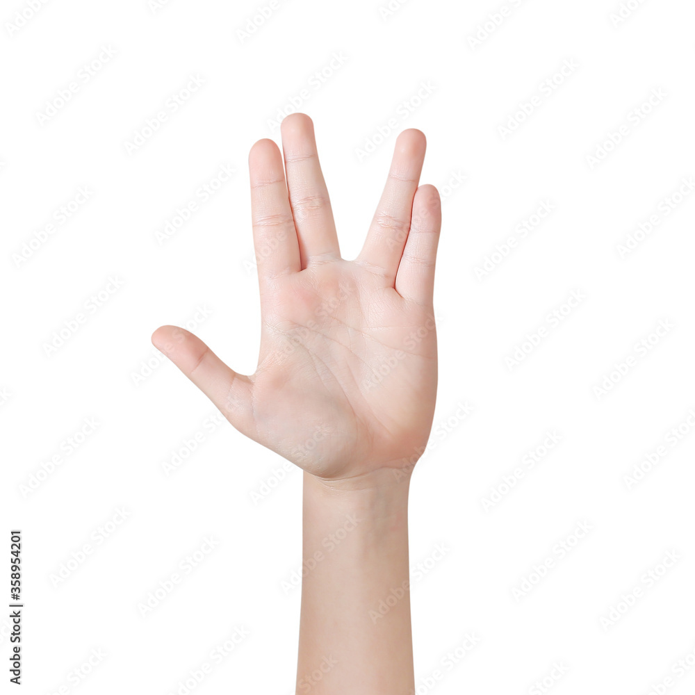 Girl hand making palm and finger up isolated on white background with clipping path included. Girl hand making palm and finger up isolated on white background with clipping path included.