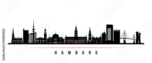 Hamburg skyline horizontal banner. Black and white silhouette of Hamburg, Germany. Vector template for your design.