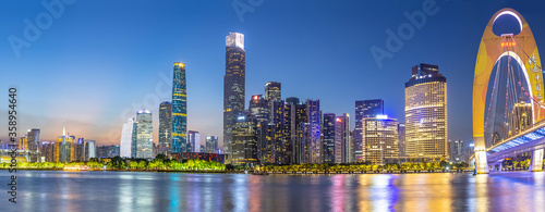 Panorama of the night view of the Pearl River in Guangzhou, China photo
