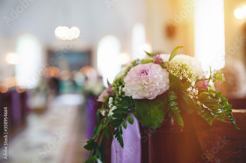 Church Wedding decorations with flowers.