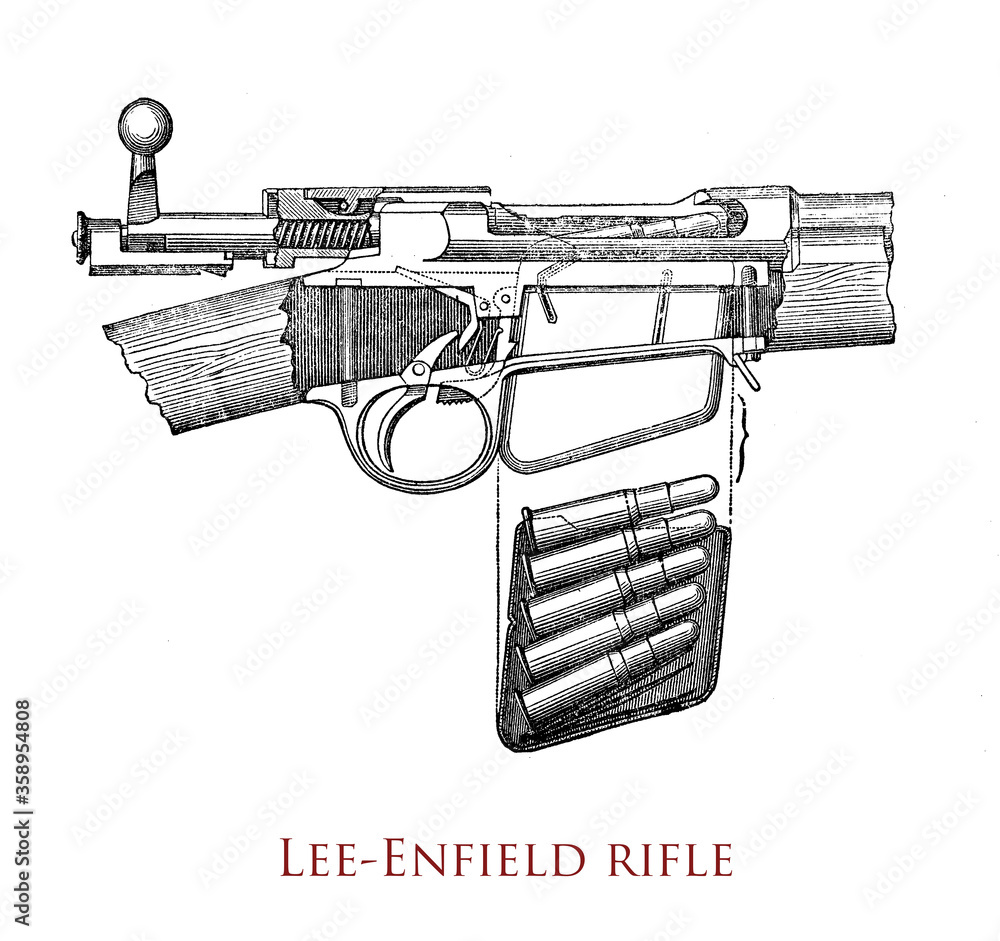 Ilustrace „LeeEnfield boltaction magazinefed repeating rifle, used