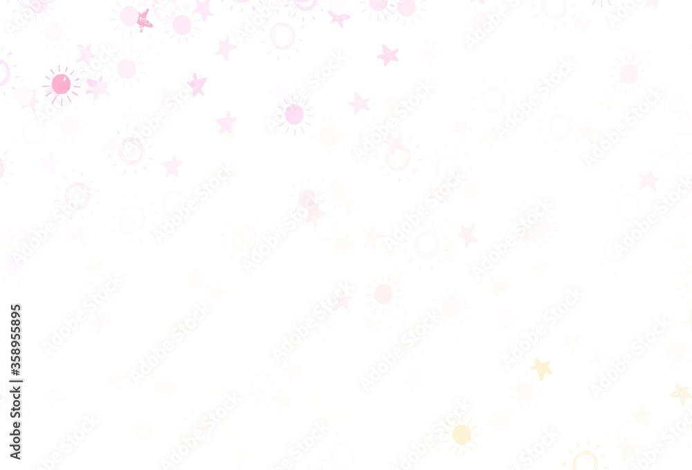 Light Pink, Yellow vector texture with small stars, suns.
