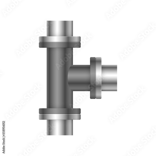Pipe vector icon. Connection by flange fitting. Part for pipeline construction to transportation water, oil and gas. Also for water supply infrastructure, wastewater treatment, plumbing and irrigation