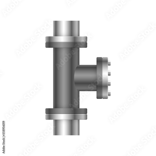 Pipe vector icon. Made from steel or metal connection by flange fitting fixing by screw and bolt. Part for pipeline construction to transport oil and gas in industry, water in plumbing and irrigation.