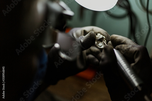 close-up. The jeweler makes a silver ring. On the island of Bali. Indonesia